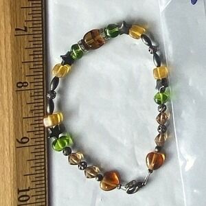 Beaded Stretch Bracelet Amber Green Brown Glass Beads Fashion‎ Jewelry